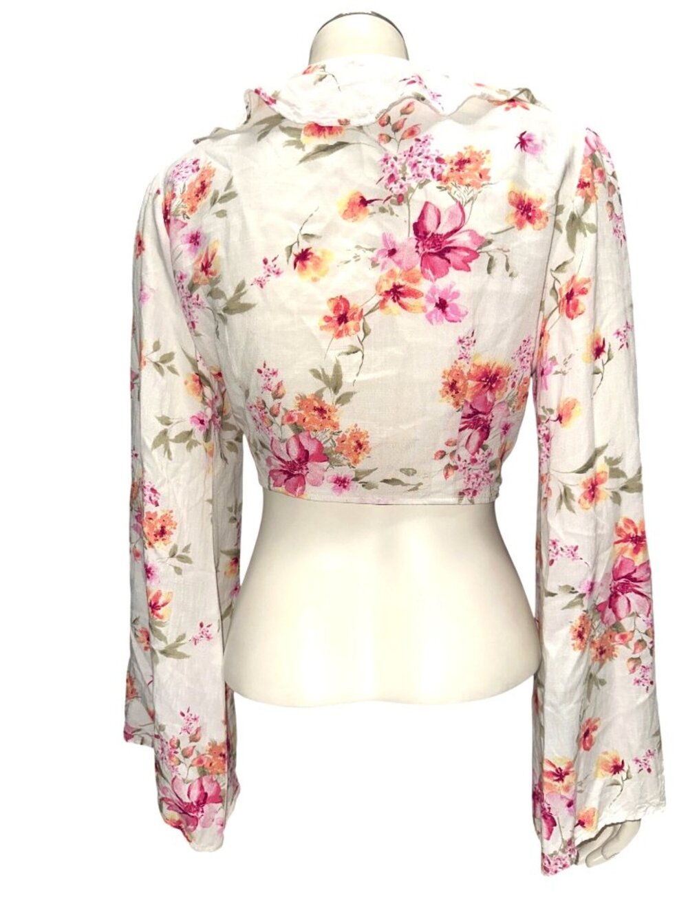Forever 21 Size M Ivory Pink Floral Tie Front Crop Top Coquette Cottagecore Boho - Picture 4 of 8